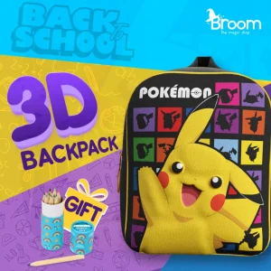 Pokemon 3D backpack for preschool with thermoformed design, top hand handle, 30x25x10 cm dimensions, and free coloring gift