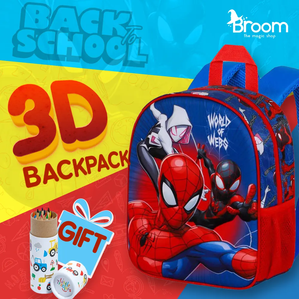 3D backpack Animation Spiderman Spiderman 3D backpack for preschool with thermoformed design, top hand handle, 30x25x10 cm dimensions, and free coloring gift