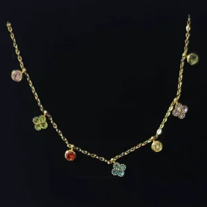 Zircon Four Leaf Clovers Necklace multicolor Gold gifts cyprus