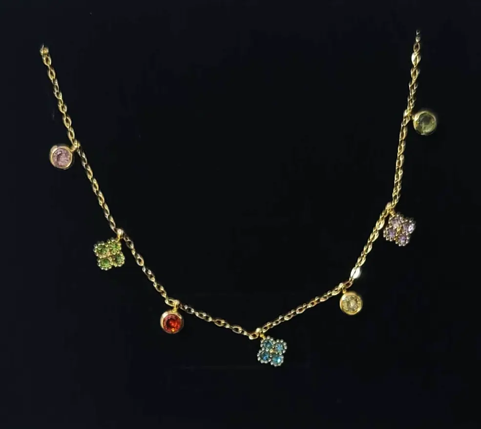 Zircon Four Leaf Clovers Necklace multicolor Gold gifts cyprus