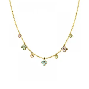Zircon Four Leaf Clovers Necklace multicolor Gold gifts for women Cyprus
