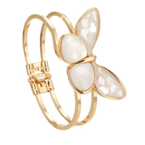 Belle Miss ALBINENN rigid bracelet with golden structure and large white butterfly motif made of resin. Jewelry gift Cyprus