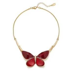 Belle Miss ALBINENN gold necklace with large red resin butterfly. Jewelry gift Cyprus.
