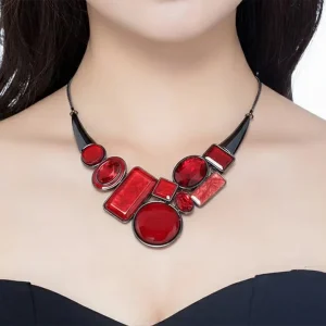 Woman Wearing Belle Miss CHLEO necklace with large motif, red enamel, and crystal. Thick chain, jewelry gift Cyprus