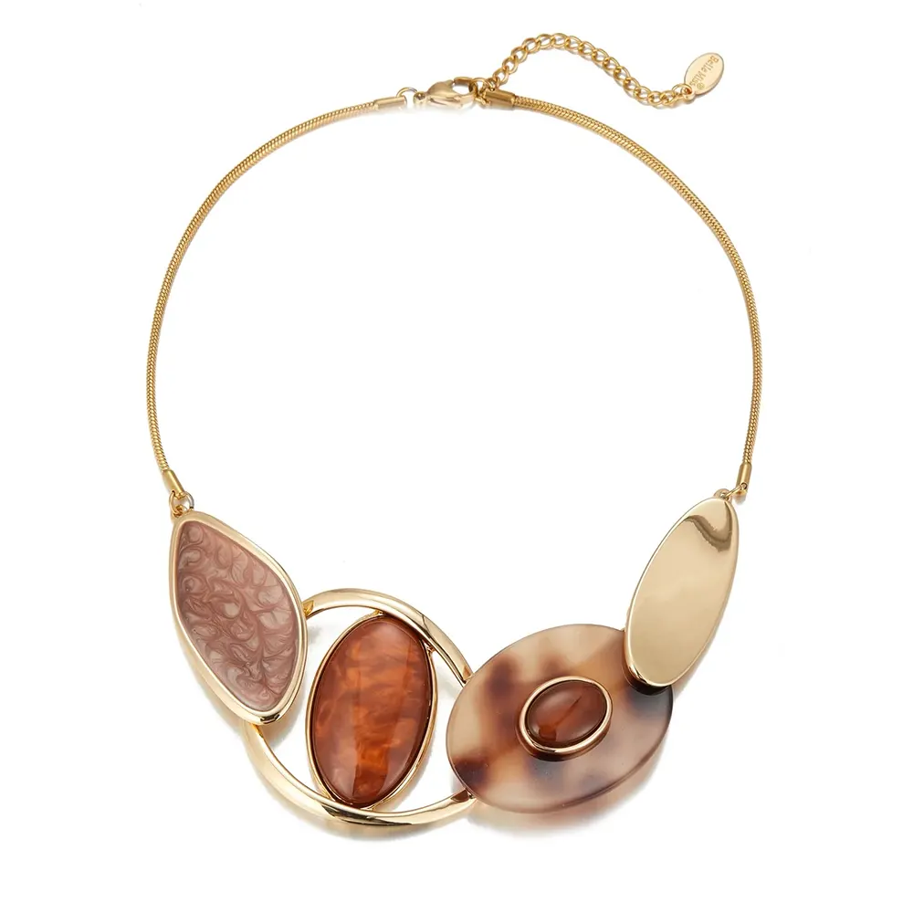 Belle Miss EIRENE necklace with large motif, brown enameled elements and resin. Stainless steel chain, jewelry gift Cyprus.