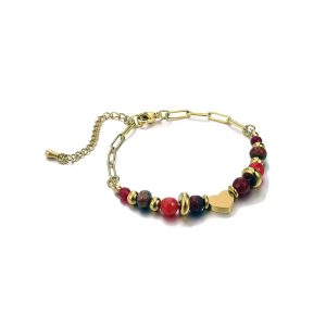 Belle Miss VITALIE bracelet, gold-plated stainless steel chain with natural red tinted stones and small heart motifs. Jewelry gift Cyprus