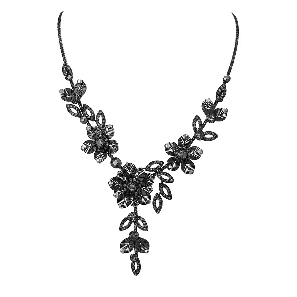 Belle Miss WINRY flower necklace with colored crystals on a black background. Ideal jewelry gift for women in Cyprus.