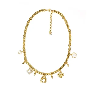 Women's bracelet, Chunky Chain, Mother of Pearl, Clovers Charms, Stainless Steel