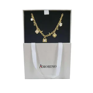 Women's bracelet, Chunky Chain, Mother of Pearl, Clovers Charms, 316L Stainless Steel. Ideal gift in Cyprus Box