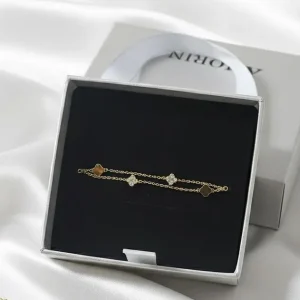 Women's double strand bracelet, Rhinestone, Gold Tone chain, 316L Stainless Steel. Ideal gift in Cyprus front box