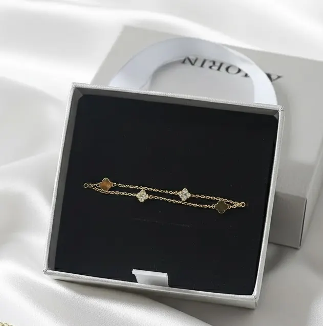 Women's double strand bracelet, Rhinestone, Gold Tone chain, 316L Stainless Steel. Ideal gift in Cyprus front box