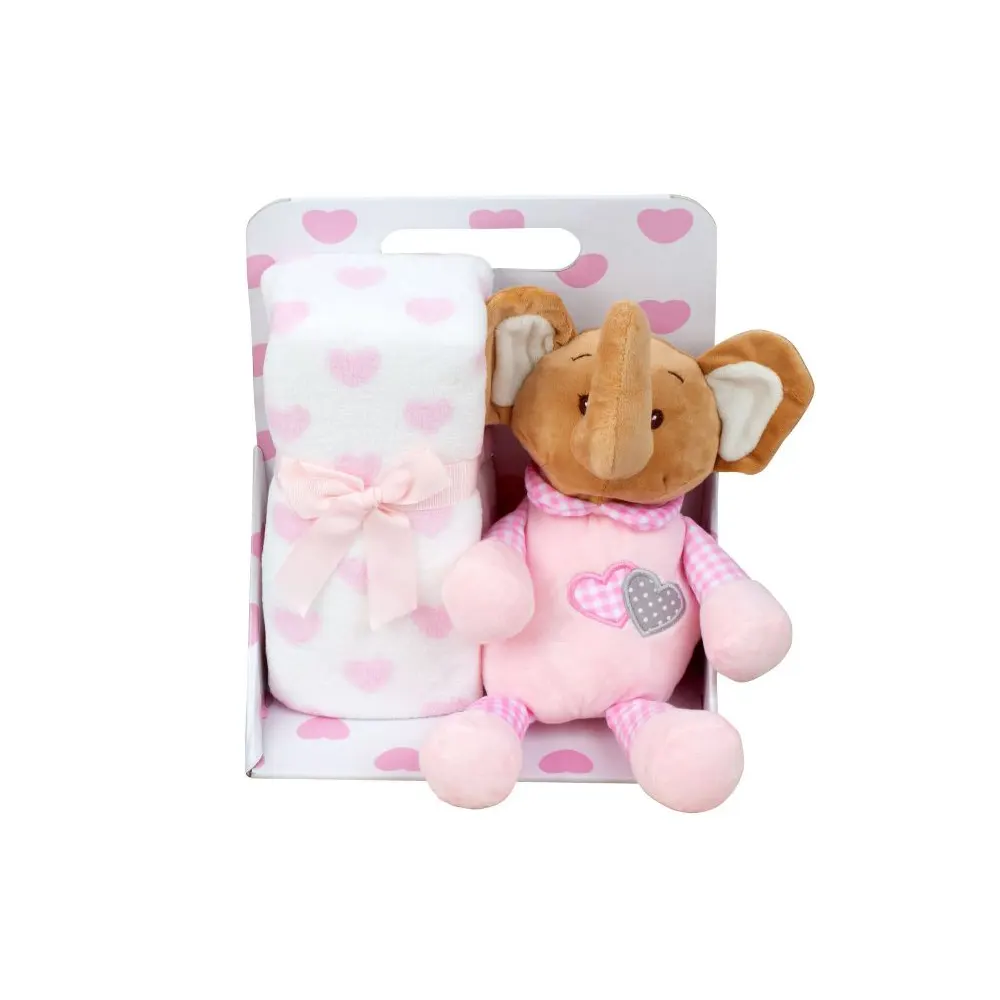 Elephant Plush Toy & Blanket Set for Newborn Baby Girl - Ideal Gift box