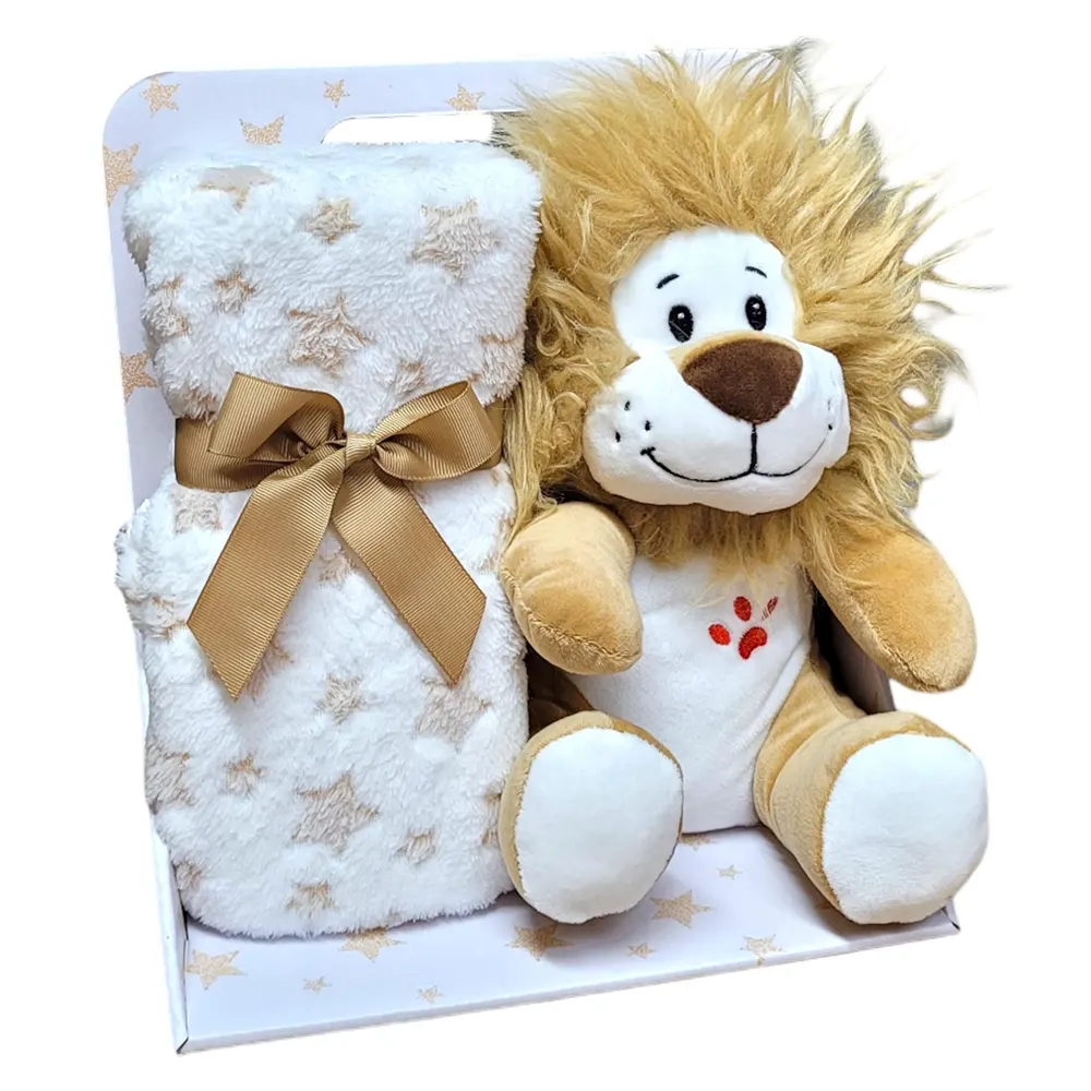 Lion Plush Toy & Blanket Set for Newborns, Babies & Christening - Ideal Gift