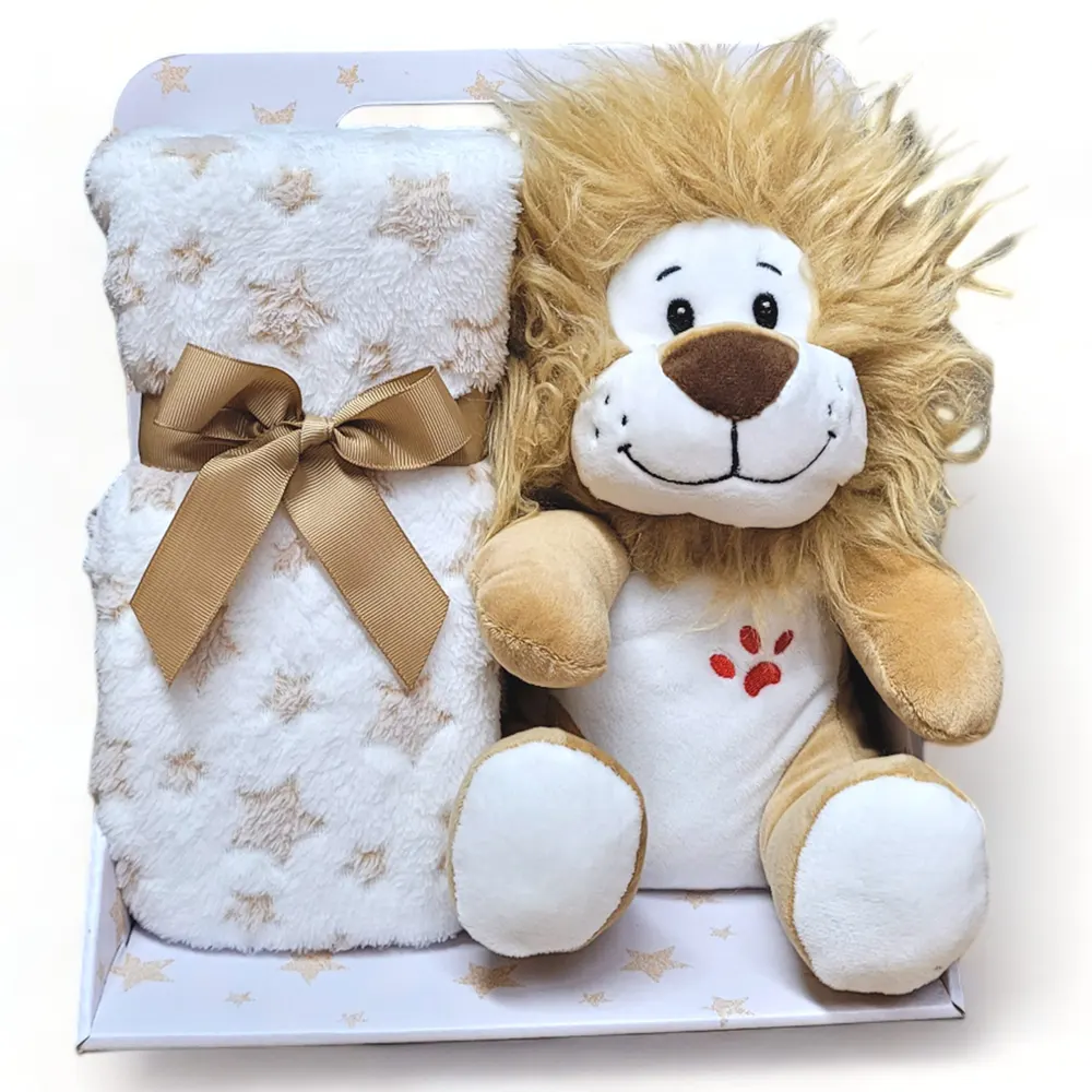 Lion Plush Toy & Blanket Set for Newborns, Babies & Christening - Ideal Gift Front Image