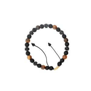 Men's adjustable bracelet, Brown Waxed Cord, Natural Stone beads (6-7mm), 316L Stainless Steel detail. Ideal gift in Cyprus.