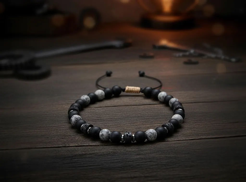 Men-Adjustable-Grey-Waxed-Cord-Natural-Stone-Bracelet-grey-2 copy Men's adjustable bracelet, Grey Waxed Cord, Natural Stone beads (6-7mm), Stainless Steel detail. Ideal gift in Cyprus