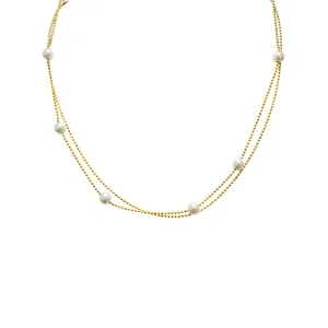 necklace with pearls, Stainless Steel, and Gold Tone finish, 45cm total length. Ideal gift in Cyprus.