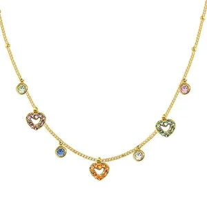 Women's necklace, Multicolor Zircon Hearts, Gold Tone chain, Rhinestone, Stainless Steel. Ideal gift in Cyprus.
