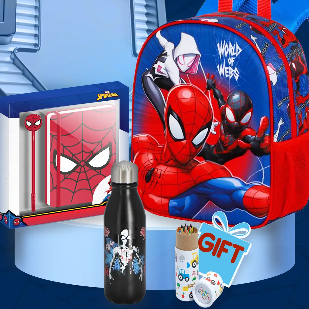 Spiderman 3D preschool backpack and kids LED shoes school set