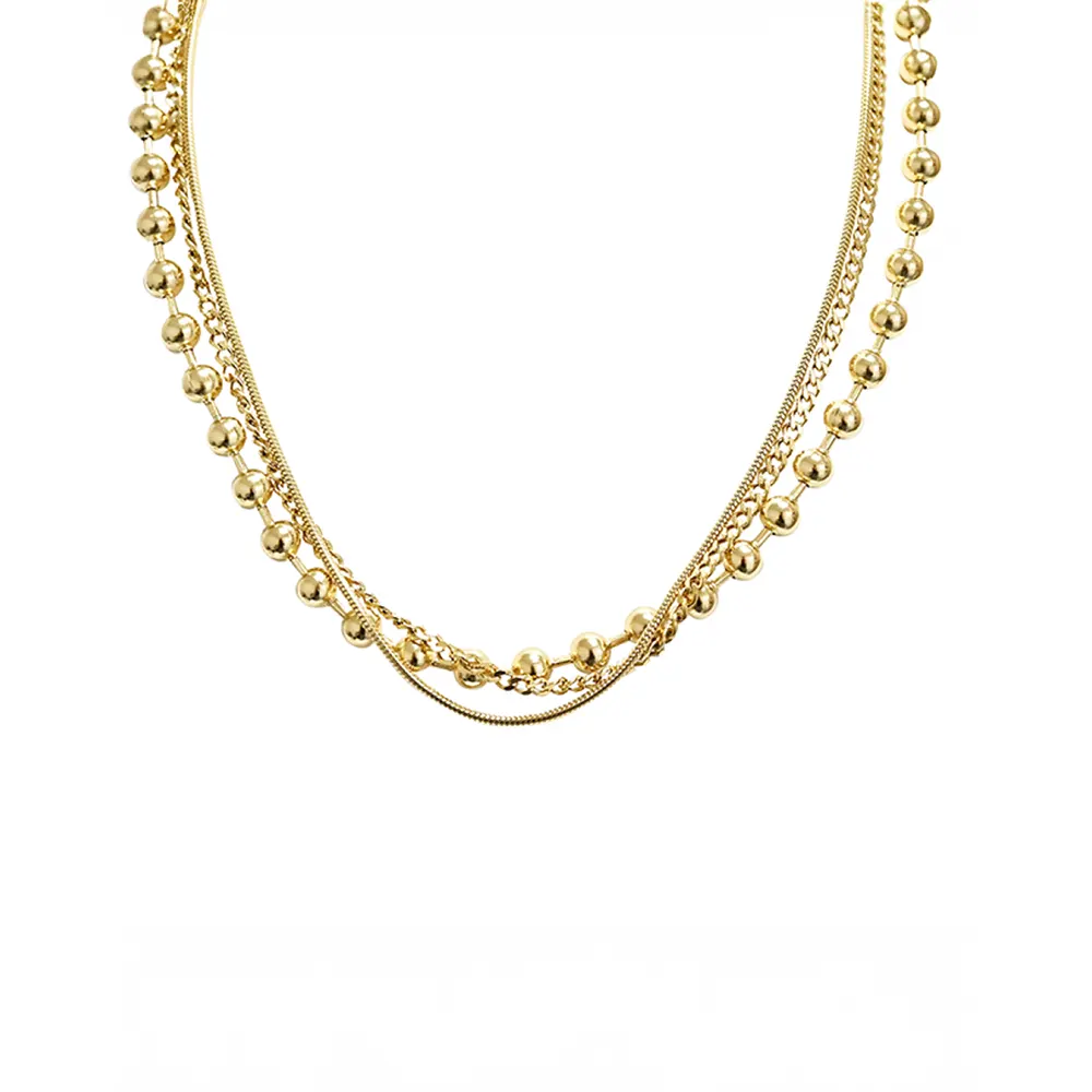 necklace, three-strand design, made from Stainless Steel, featuring rhodium plating.