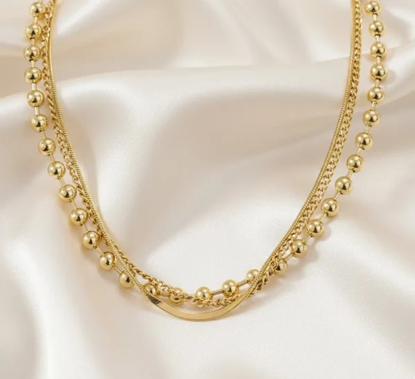 Three-Strand-Steel-Gold-Tone-Necklace-Cyprus-1 necklace, three-strand design, made from Stainless Steel, featuring rhodium plating. Ideal gift in Cyprus.