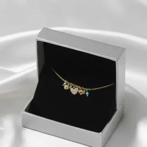 Women's bracelet, Zircon Heart, Crystal, Gold Tone chain, 316L Stainless Steel. Ideal gift in Cyprus Box
