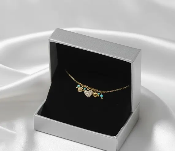Women's bracelet, Zircon Heart, Crystal, Gold Tone chain, 316L Stainless Steel. Ideal gift in Cyprus Box
