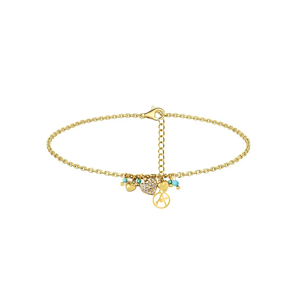 Women's bracelet, Zircon Heart, Crystal, Gold Tone chain, 316L Stainless Steel. Ideal gift in Cyprus.