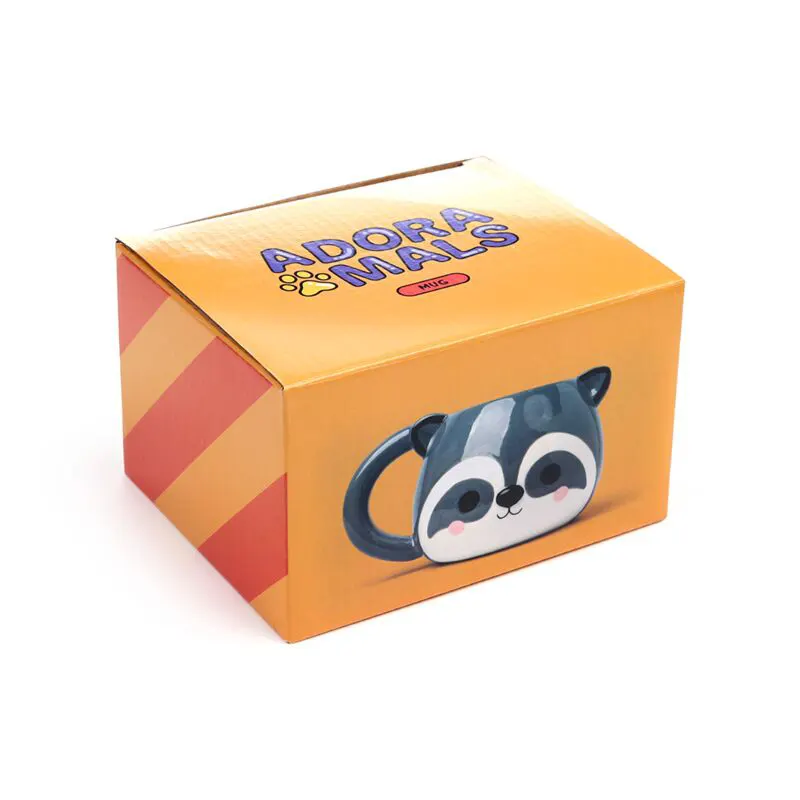 3D Adoramals Raccoon Head ceramic shaped mug with realistic hand-painted features. box