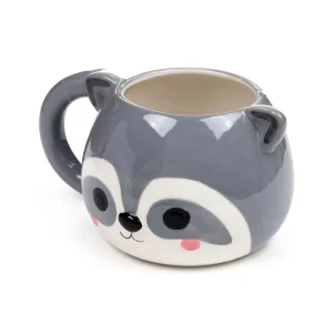 3D Adoramals Raccoon Head ceramic shaped mug with realistic hand-painted features.