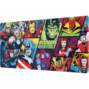 Avengers gaming desk mat with XXL dimensions, waterproof high-density textile, and anti-slip rubber base