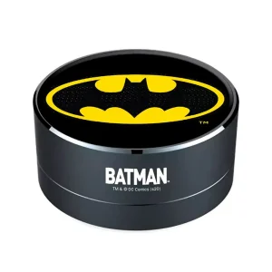 DC Comics Batman officially licensed 3W portable wireless speaker with premium aluminum housing and built-in FM radio, Front View