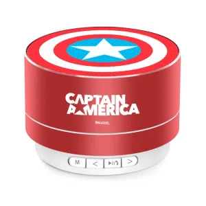 Marvel Captain America officially licensed 3W portable wireless speaker with durable aluminum housing and memory card slot, Buttons and logo design