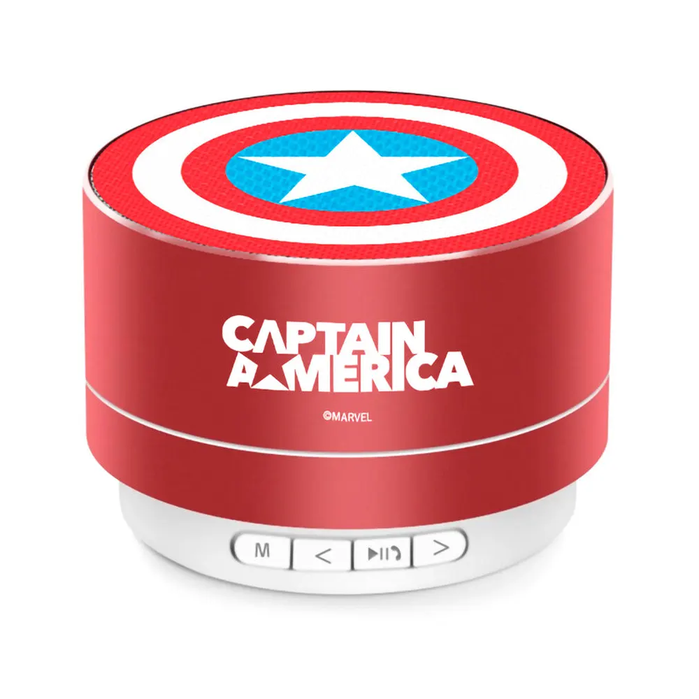 Marvel Captain America officially licensed 3W portable wireless speaker with durable aluminum housing and memory card slot, Buttons and logo design