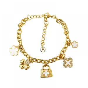 Women's bracelet, Chunky Chain, Mother of Pearl, Clovers Charms, Stainless Steel. Ideal gift in Cyprus.