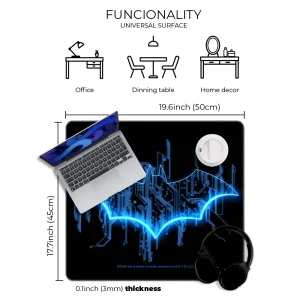 DC Comics Batman officially licensed premium desk mat 50x45 cm with iconic dark knight non-slip rubber base, dimentions