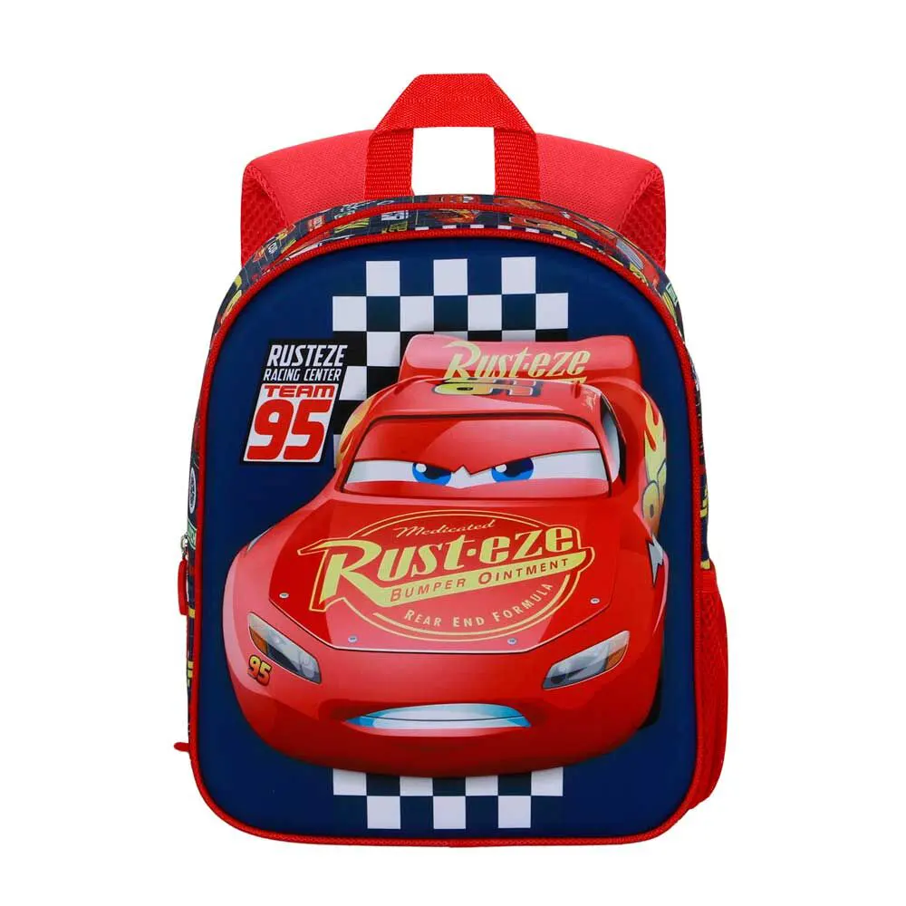 Disney Cars Cups 3D backpack for preschool with Lightning McQueen embossed design, 30x25x10 cm dimensions, front view