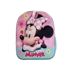 Disney Minnie Charm 3D backpack for preschool with Minnie Mouse embossed design, 30x25x10 cm dimensions, Front View