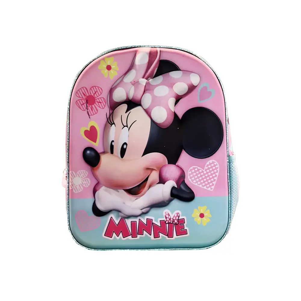 Disney Minnie Charm 3D backpack for preschool with Minnie Mouse embossed design, 30x25x10 cm dimensions, Front View