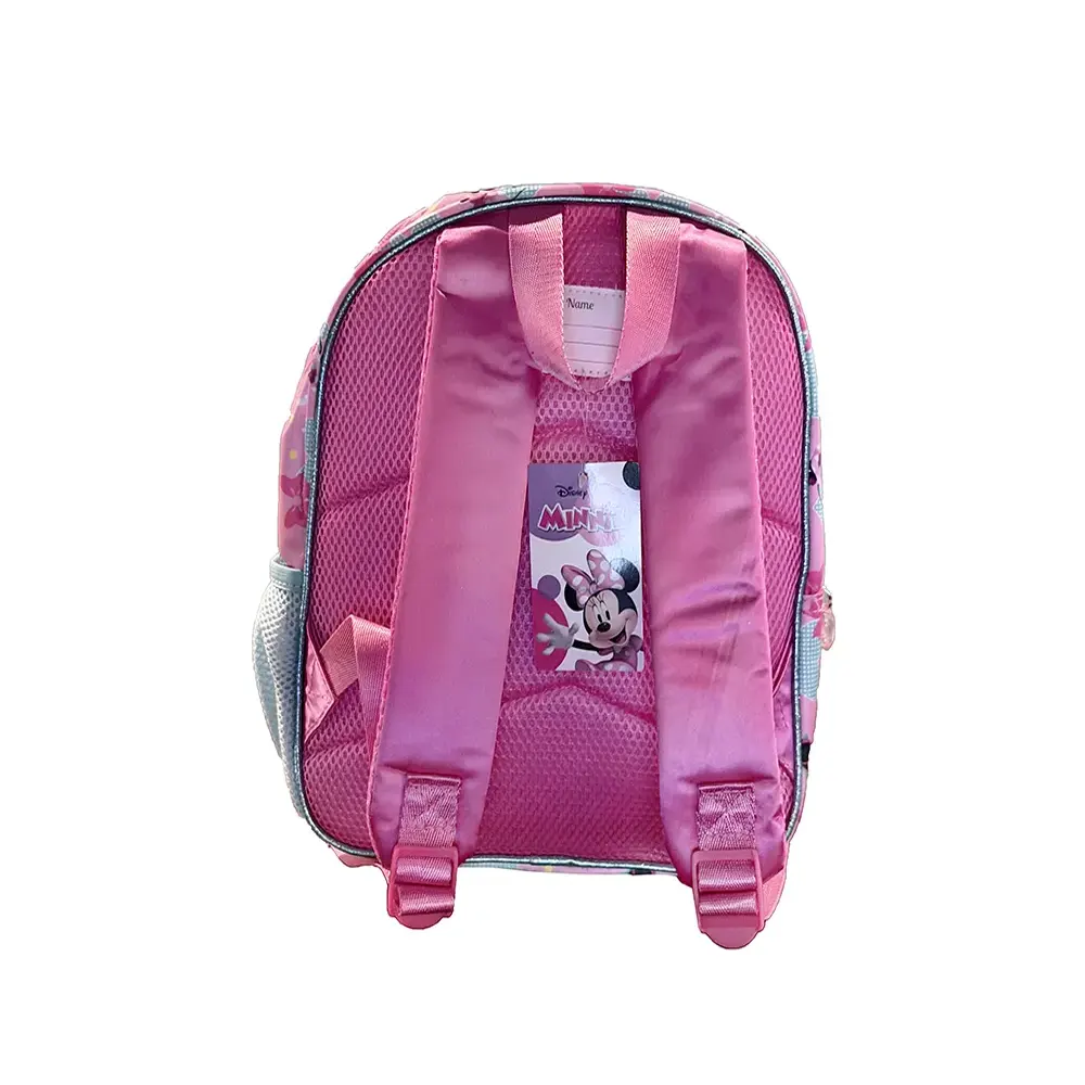 Disney Minnie Charm 3D backpack for preschool with Minnie Mouse embossed design, 30x25x10 cm dimensions, Backside View