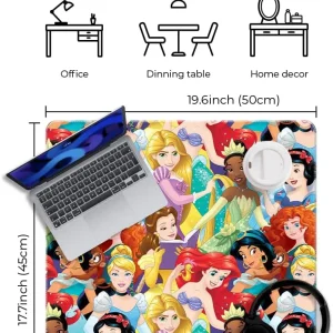 Disney Princesses officially licensed premium desk mat 50x45 cm with protective non-slip rubber base, Dimentions