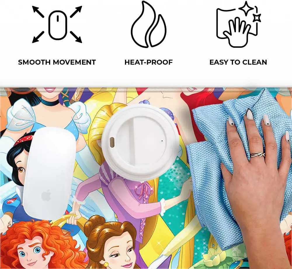 Disney Princesses officially licensed premium desk mat 50x45 cm with protective non-slip rubber base, how to clean the mat