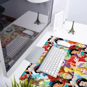 Disney Princesses officially licensed premium desk mat 50x45 cm with protective non-slip rubber base, Desktop Set up