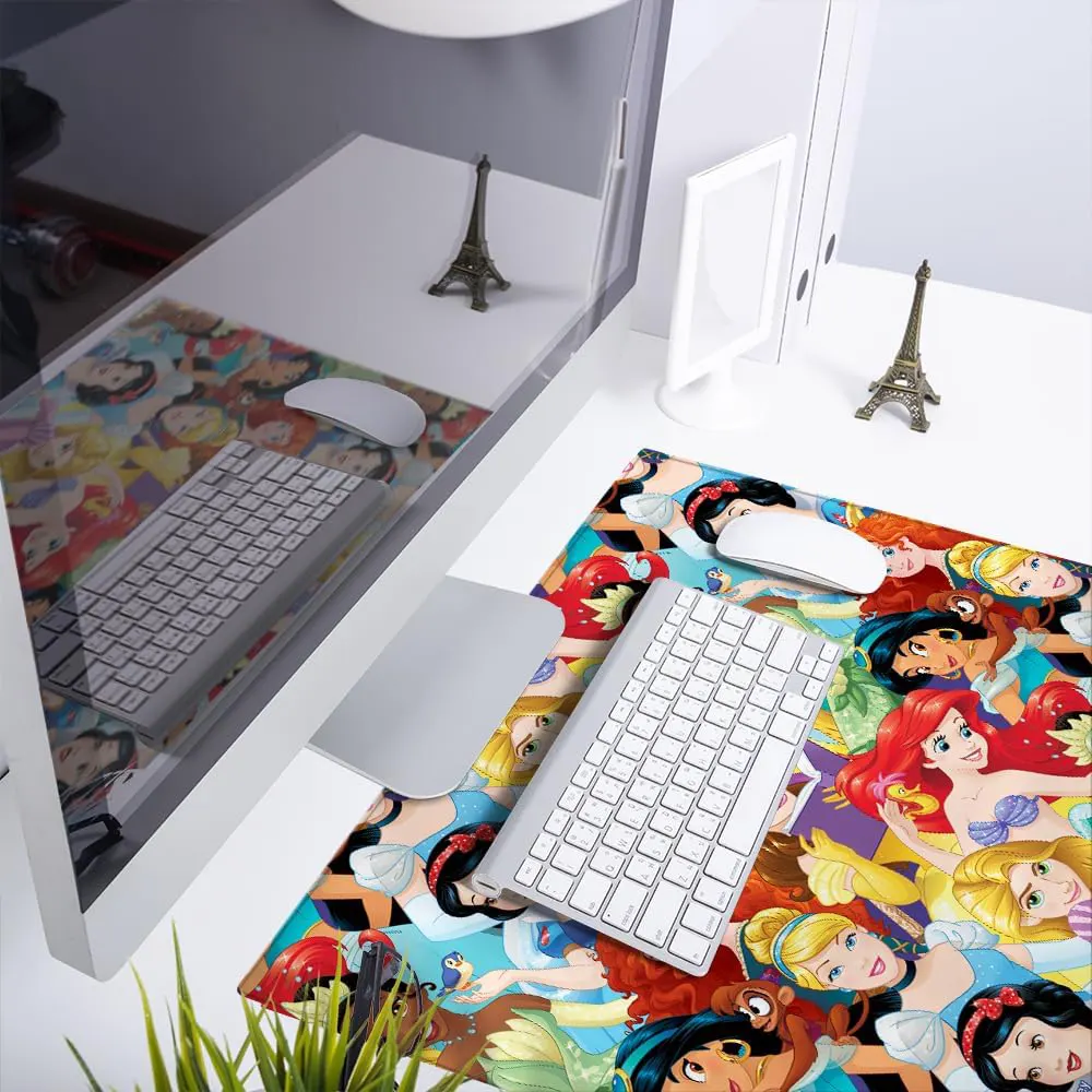 Disney Princesses officially licensed premium desk mat 50x45 cm with protective non-slip rubber base, Desktop Set up
