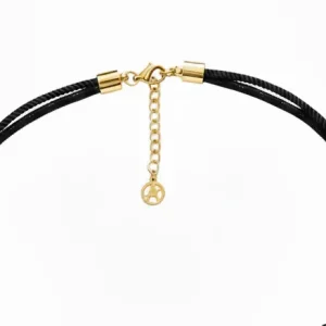 Women's necklace, Black Fabric Thread, Gold Hearts, Ethnic , Stainless Steel. Ideal gift in Cyprus.