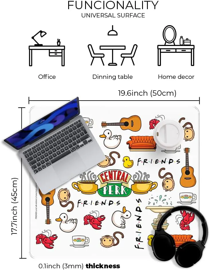 Friends Central Perk officially licensed premium desk mat 50x45 cm for office work and gaming, dimentions