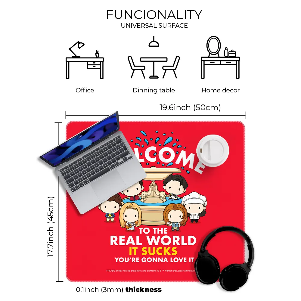 Friends TV Show officially licensed premium desk mat 50x45 cm with durable smooth cloth top, dimentions