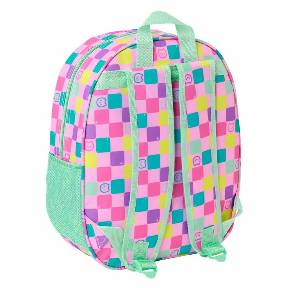 Gabbys Dolls House 3D backpack for preschool with thermoformed design, top hand handle, 33x27x10 cm dimensions, and free coloring gift, Back side