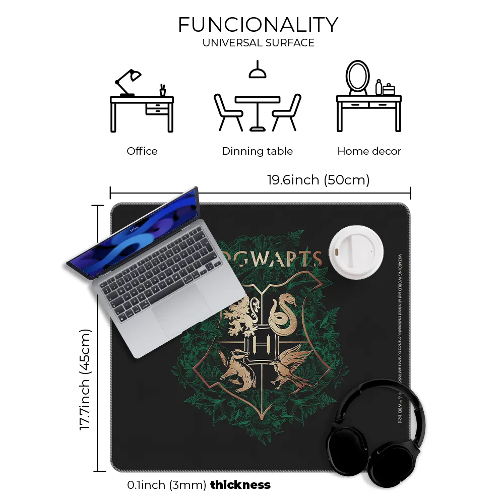 Harry Potter officially licensed premium desk mat 50x45 cm with magical non-slip rubber base, dimentions