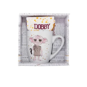Harry Potter Dobby gift set containing a 315ml ceramic mug with Free Dobby design and polycotton socks